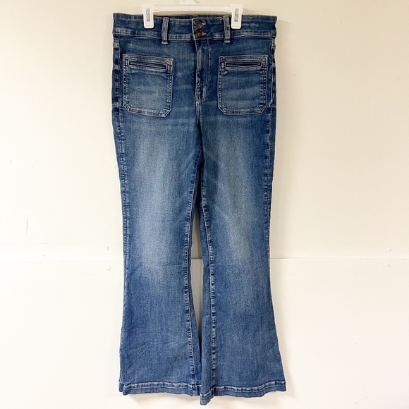 American Eagle Womens Super Hi-Rise Flare Jeans Next Level Stretch sz 12 Long - Picture 1 of 12